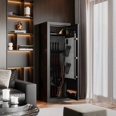 KAER 15 Biometric Gun Safe for Rifles and Pistols,Gun Cabinet with Fingerprint/Keypad/Key Access,Rifle Safe with Removable Shelf and Pistol Pocket.[No Assembly Required] KAER