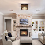 MAYNA 2-Light Farmhouse Flush Mount Ceiling Light, Rustic Ceiling Light, Metal and Wood Square Dining Room Light Fixture for Hallway Farmhouse Entryway Balcony Kitchen MAYNA