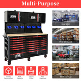 19 Drawers Rolling Tool Chest Large Mobile Workbench Heavy Duty Wood Top Tool Cart on Wheels Mechanic Toolbox Storage Cabinet for Garage, Workshop, Warehouse, Laboratory, with 2 Upper Cabinets WTRAVEL