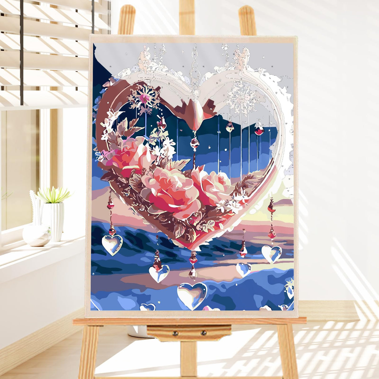 Lxmsja Heart Paint by Numbers Kit for Adults, Roses Acrylic Paint by Numbers for Adults Beginner, DIY Craft Supplies Oil Painting Kits for Home Wall Decor 12x16 inch (No Frame) Lxmsja