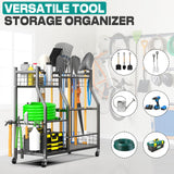 EVERHANGER Garden Tool Organizer Stand, Garage Tool Storage Organization, Yard Tool Racks with lockable wheels, Fit for Long-Handled Tools/Rakes/Brooms EVERHANGER