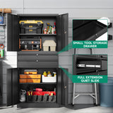 Letaya Metal Garage Storage Cabinet,71" Heavy Duty Steel Cabinet Tool Cabinet with 4 Door Lock-Adjustable Shelves and 2 Drawer for Garage Home Office Utility Room (Black) Letaya