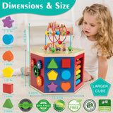 WOODMAM Large Activity Cube, 9-in-1 Farm-Themed Wooden Play Center, Multipurpose Montessori Toy for 1-2 Year Old Baby Toddler Kid, First Birthday Gift | Bonus Magnetic Train Cars WOODMAM