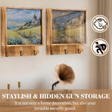 Dononr Hidden Gun Storage, Hidden Gun Safe for Pistols with 3 Metal Hooks, Wooden Picture Frames for Handgun, Hidden Storage Gun Safe Home Furniture, Concealment Furniture Storage, Rustic Brown Dononr