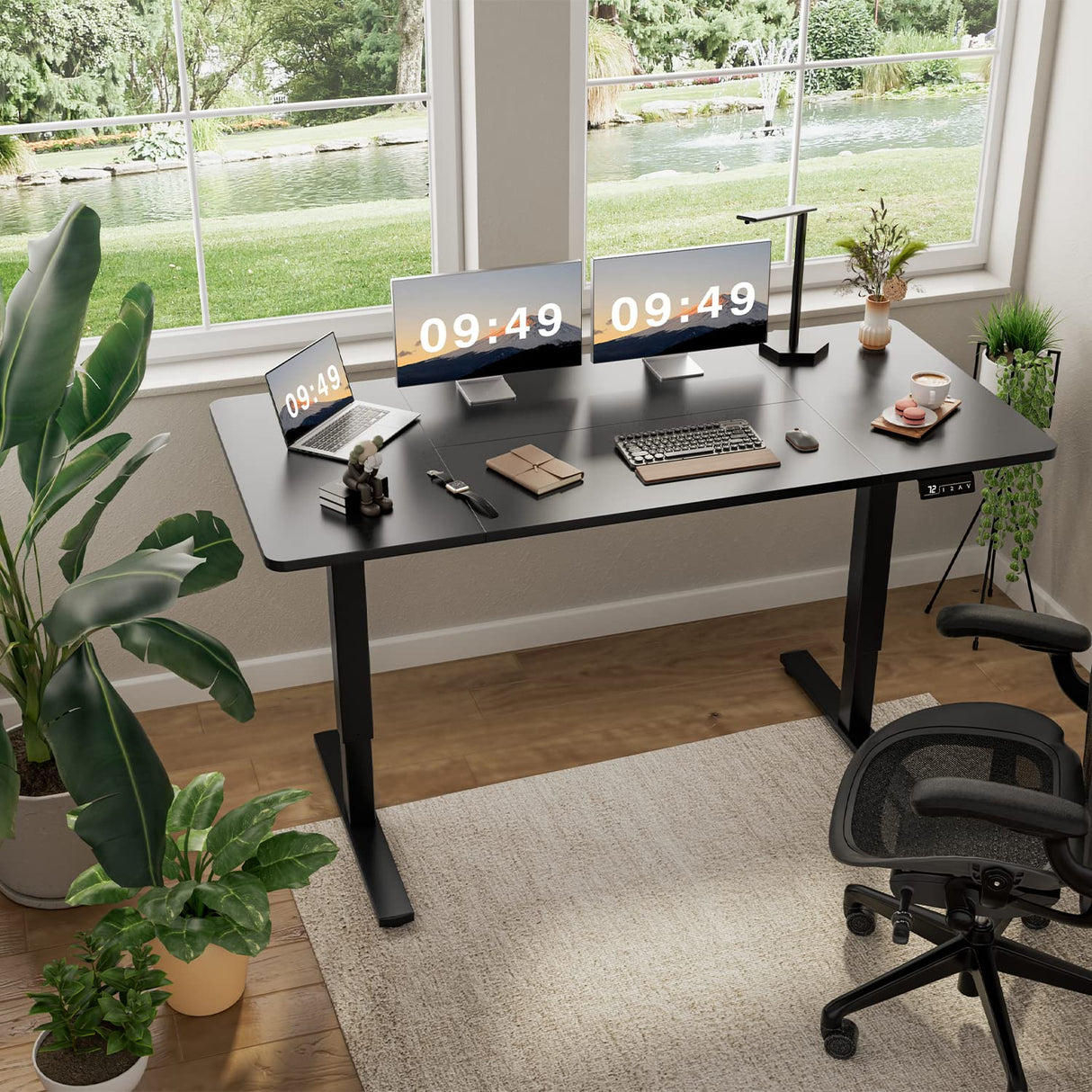 Furmax Electric Height Adjustable Standing Desk Large 63 x 24 Inches Sit Stand Up Desk Home Office Computer Desk Memory Preset with T-Shaped Metal Furmax