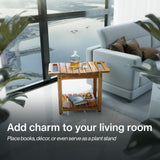 LotusSway Teak Shower Bench Seat with Storage Shelf, Wood Shower Benches for Inside Shower to Sit on, Teak Shower Stool & Spa for Elderly with Shower Head Holder & Built in Handle for Bathroom/Outdoor LotusSway