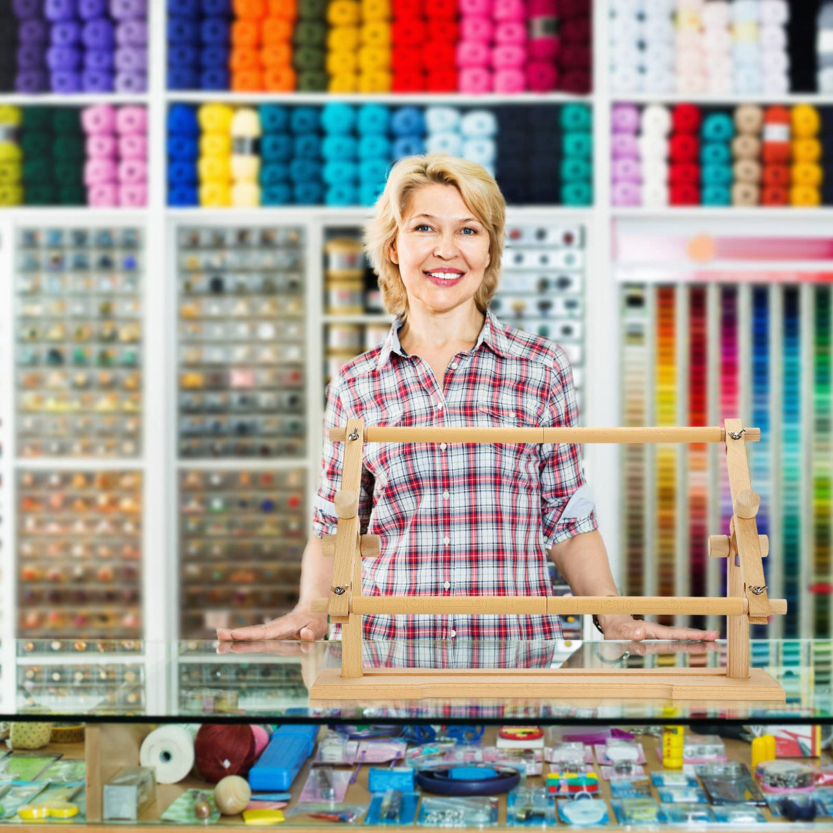 Yookeer Adjustable Embroidery Stand Hands Free Cross Stitch Scroll Frame Needlepoint Needlework Frame Stand Wooden Rotated Embroidery Hoop Holder for Arts Crafts Sewing Kit Supplies Yookeer