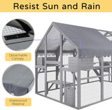 HYDRAGARDEN Large Catio Outdoor Cat House Enclosure Wooden Cat Cage Kitten Condo for Multiple Pets Walk in, with Bouncy Bridge, Platforms, Small Houses and Weatherproof Roof - 111”x74”x74” HYDRAGARDEN