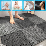 12 Pack 12" x 12" Interlocking Rubber Bathroom Flooring Tiles Non-Slip Splicing Waterproof Mat Modular Interlocking Cushion Mat for Drain, Deck, Pool, Patio, Balcony, Shower, Kitchen, Yard (Gray) FengWu