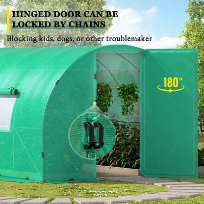 HOWE 20x10x7.5 FT Extra high Large Walk-in Tunnel Greenhouse for Outdoors, Upgraded Swing Door, Heavy Duty Galvanized Steel Frame Greenhouse kit, Reinforced PE Cover & Film Clips, Green