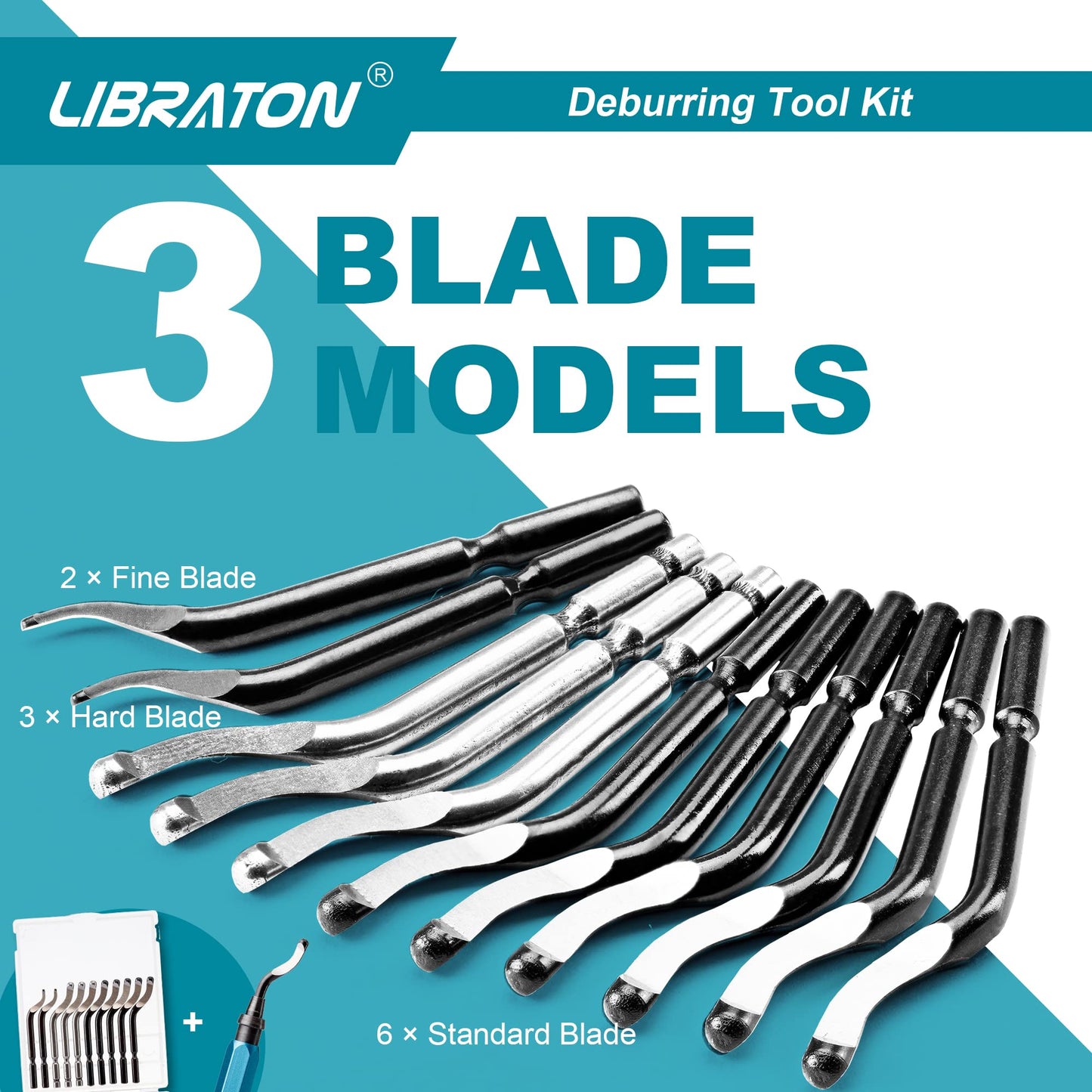 Libraton Deburring Tool with 11 High Speed Steel Blades, 360 Degree Rotary Head Deburring Tool for Metal, Resin, Aluminum, Copper, Plastic, 3D Printing, Wood - WoodArtSupply