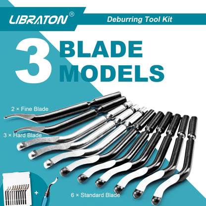 Libraton Deburring Tool with 11 High Speed Steel Blades, 360 Degree Rotary Head Deburring Tool for Metal, Resin, Aluminum, Copper, Plastic, 3D Printing, Wood - WoodArtSupply