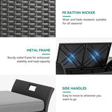 YITAHOME 90 Gallon Outdoor Wicker Storage Bench w/Cushion, Large PE Rattan Deck Storage Box w/Handles & Hydraulics for Patio Furniture, Cushions, Garden Tools, Pool & Sports Equipment, Black&Grey YITAHOME