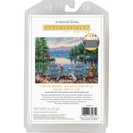 Dimensions 70-65231 Petite Gold Collection Lakeside Morning Advanced Counted Cross Stitch Kit, 7" x 5", 18 Cnt. Ivory Aida, 4 Pieces Dimensions