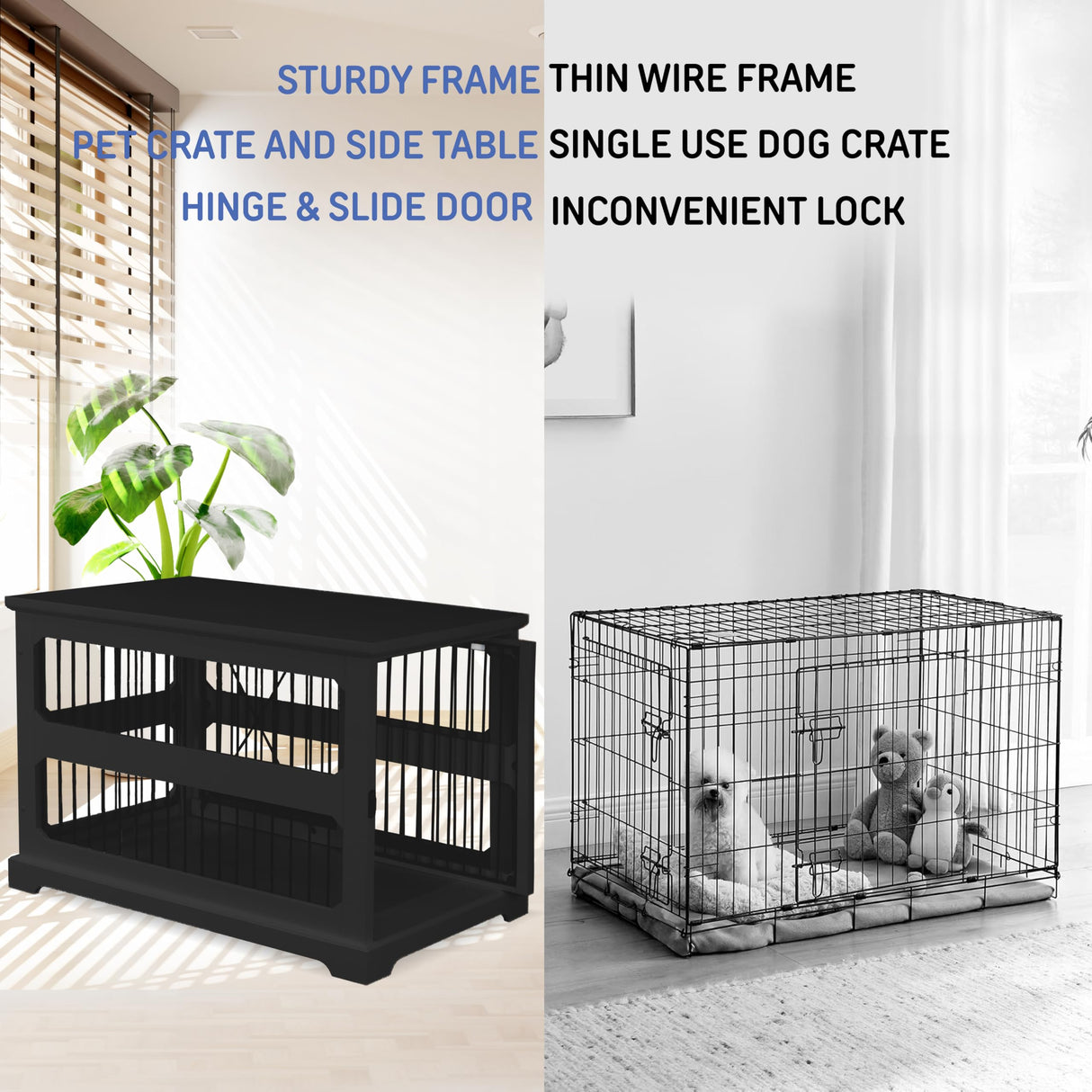 Zoovilla Dog Crate Furniture for Medium Dogs, Dual Function Dog Crate Side End Table with Sliding Door, Solid Bottom for Stability, Modern Indoor Kennel, Wooden Dog Crate Furniture, Metal Design Black zoovilla