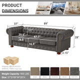 N NOORDENIYA Chesterfield Leather Sofa, 89" Mid Century Modern Couch with Low Back, Roll Arm Nailhead Trim Classic 3 Seater Couch for Living Room, Office, Apartment, Faux Leather Dark Grey N NOORDENIYA