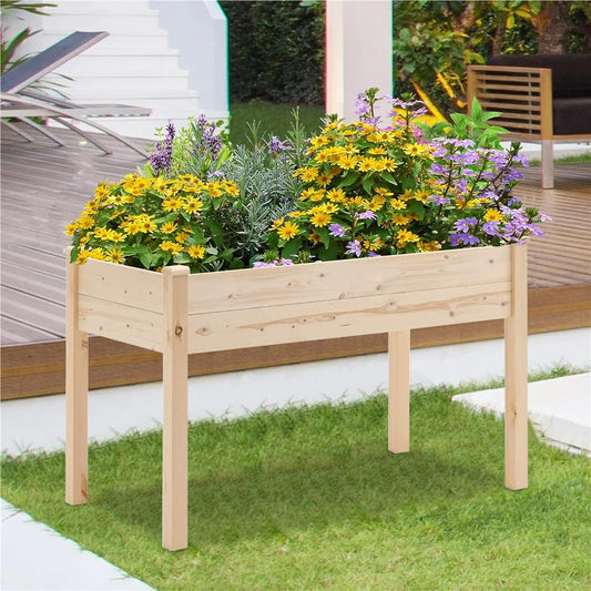 SUNCROWN Outdoor 4 FT Wooden Raised Garden Bed Elevated Planter Box Stand for Vegetables Fruits Herb Grow, Patio or Yard Gardening