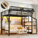 Bellemave Twin XL loft Bed with Storage Stairs, Wardrobe, Shelves, Metal Twin XL Size Loft Bed Frame for Adults, Kids, Teens, Black+Natural Wood Bellemave