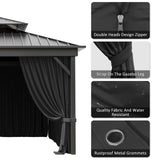 12'x14' Gazebo Curtains Outdoor Waterproof with Hanging Rings, 4-Panel Double Zipper Sidewalls Universal Replacement Privacy Curtain, Outdoor Gazebo Curtains for Patio, Backyard(Curtains Only) Snubbull
