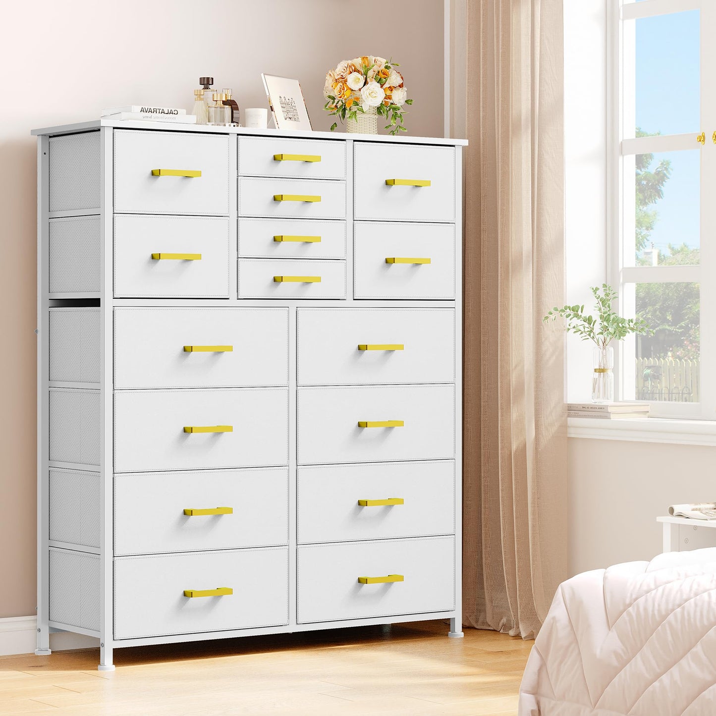 YITAHOME Dresser for Bedroom with 16 Drawers, Large Chest of Drawers, Tall Dressers for Bedroom with Wood Top and Metal Frame - WoodArtSupply