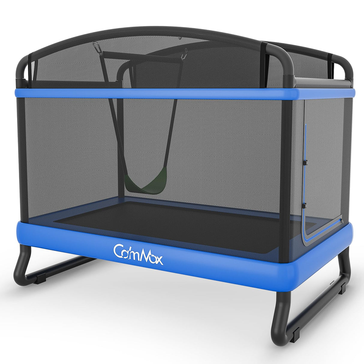 6FT Rectangle Toddler Trampoline with Swing & Horizontal Bar, Enclosure Safety Net, ASTM Approved – Indoor/Outdoor Kids Trampoline, Blue Calmmax