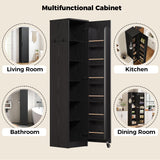 IRONCK Narrow Kitchen Pantry Storage Cabinet, 72" Slim Single Door with 6 Adjustable Shelves, Door Rack and Wheels, Space Saving Freestanding Storage Floor Cabinet for Small Place, Black IRONCK