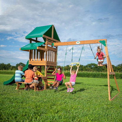 Backyard Discovery Belmont All Cedar Wood Playset Swing Set Green - WoodArtSupply