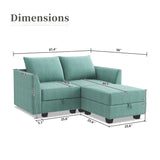 HONBAY Modular Sectional Sofa 2 Seater Couch with Chaise L Shaped Modular Sofa for Small Apartment, Aqua Blue HONBAY