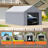 VEVOR Carport Replacement Canopy Cover Top + Side Wall 10 x 20 ft, Garage Tent Shelter Tarp Heavy-Duty Waterproof & UV Protected, Easy Installation with Ball Bungees,Grey (Frame Not Included) VEVOR