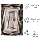 Super Area Rugs 5X8ft Farmhouse Braided Rug - Natural Soft Cotton Carpet for Living Room - Primitive Country Woven Rug - Black/Gray/Ivory Super Area Rugs