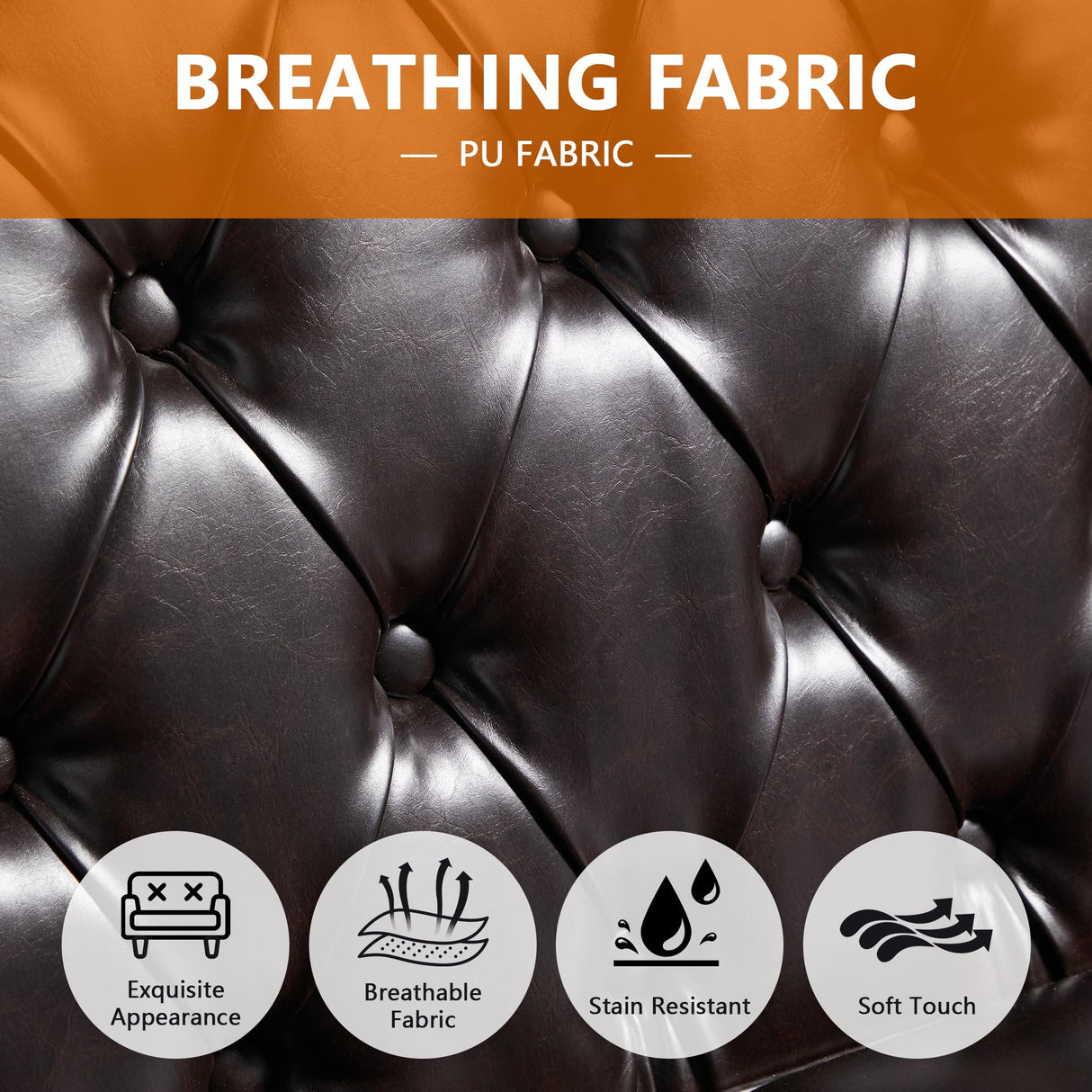 Chesterfield Loveseat, 55" Leather Love Seat Sofa, Comy Small Sofa Counch with Camelback for Small Spaces, Mid Century Modern 2 Deep Seats Couch for Apartment Living Room, Bedroom (PU-Loveseat, Brown) SUJOUCRAFT