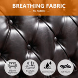 LEVNARY Mid-Century Modern Leather Couch, 80" Large Upholstered Sofa with High Back, Chesterfield Sofa Sleeper Settee with Solid Wood Legs, Tufted 3 Seater Wide Couches for Living Room Office (Brown) LEVNARY