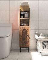 Hzuaneri Bathroom Storage Cabinet, Small Corner Floor Cabinet with Door and Shelves, Narrow Toilet Paper Cabinet, Bathroom Organizer with Adjustable Shelf, for Small Spaces, Rustic Brown BC08201X Hzuaneri