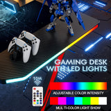 Homall Gaming Computer Desk with Carbon Fiber Surface, Gaming Table Z Shaped Pc Home Office with Cup Holder&Headphone Hook(55 in, Black, Led Light) Homall