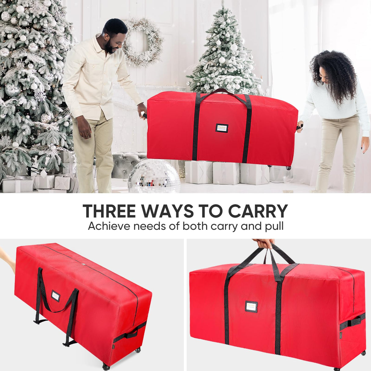 BALEINE 7.5 ft Rolling Christmas Tree Storage Bag, 2 Swivel Wheels for Easy Moving, Heavy Duty 600D Oxford Fabric Extra Large Artificial Christmas Tree Bag with Reinforced Carry Handles (Grey) BALEINE