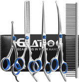 Dog Grooming Scissors Kit with Safety Round Tips, GLADOG Professional 6 in 1 Grooming Scissors for Dogs, Sharp and Heavy-duty Dog Grooming Shears for Dogs Cats Pets GLADOG