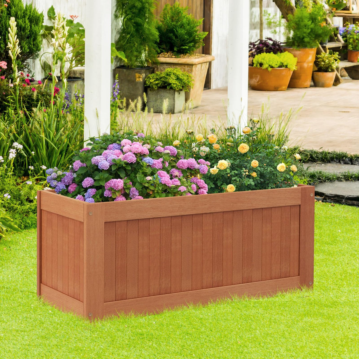 Toolsempire Outdoor Planter Bench, 45 Gallon Outdoor Bench Wooden Raised Garden Bed with Planter Box, 2-in-1 Wood Planter Bench Deck Plant Box for Porch, Patio, Garden & Backyard Toolsempire