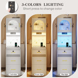 Small Vanity Desk with Mirror and Lights, Makeup Vanity Table with Drawers for Small Space, Compact Mini Corner Vanity Set Dressing Table - Charging Station & Human Motion Sensing for Bedroom (White) HWB