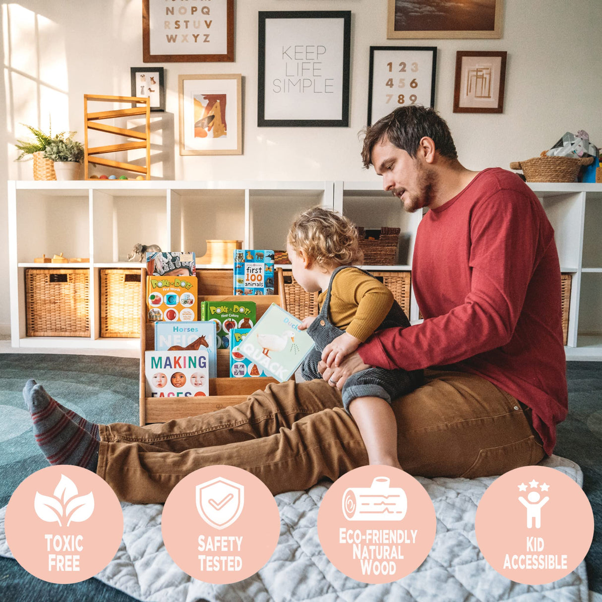 Montessori & Me Furniture Bundle – Weaning Table & Chair Set, Front-Facing Bookshelf, and Self-Care Station for Toddler Independence and Organization Montessori & Me