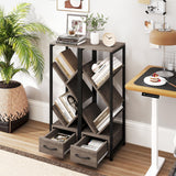 Giantex Tree Bookshelf with Drawer, 4-Tier Narrow Bookcase with Metal Frame, Tall Floor Standing Storage Organizer for Small Space, Wooden Display Shelves for Living Room, Bedroom, Study (1) Giantex