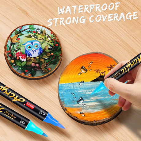 Acrylic Paint Pens Markers, 20 Colors Dual Tips Waterproof Paint Markers For Rock Painting, Fabric, Metal, Glass, Wood, Canvas, Ceramic, Plastic, Non-Toxic & Odor, Premium Art And DIY Craft Supplies Droaful