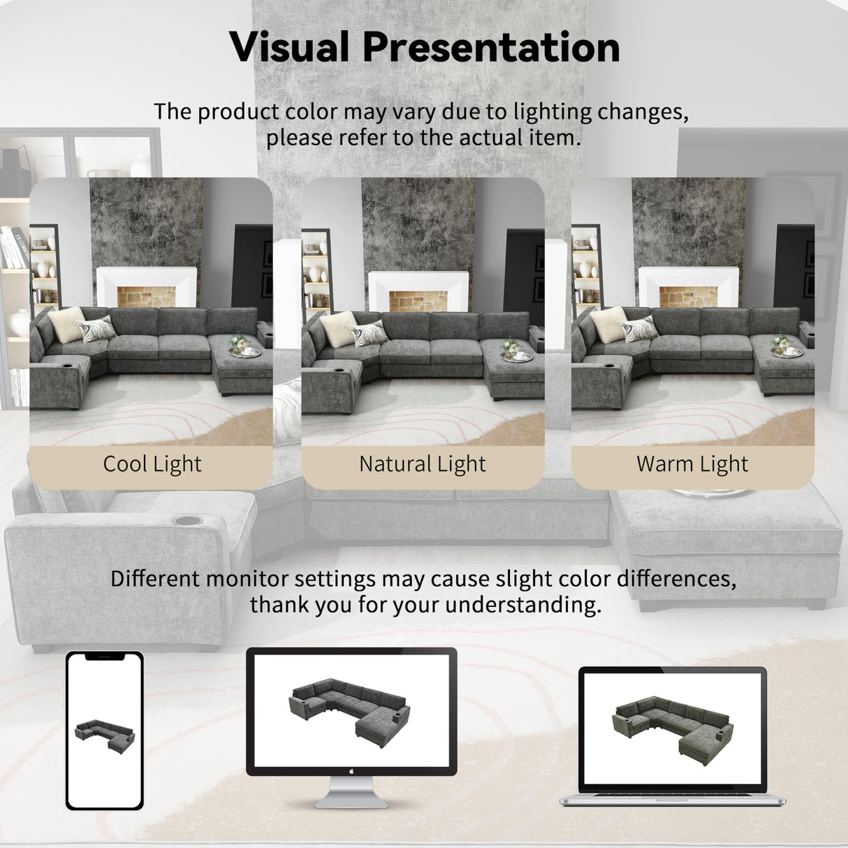 Merax Modern U-Shaped Cloud Couch Set with Oversized Chaise Lounge, Chenille 6-Seat Sectional Sofa Sleeper Bed with Cup Holders for Living Room Dark Gray Merax