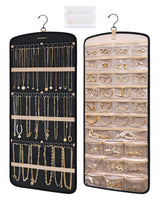 BAGSMART Hanging Jewelry Organizer, Necklace Holder Anti-tangle Earrings Rings Hanger with 20 Jewelry Bags Travel Storage Roll with Pockets Hang on Closet, Wall, Door,1 Piece, Large, Black BAGSMART