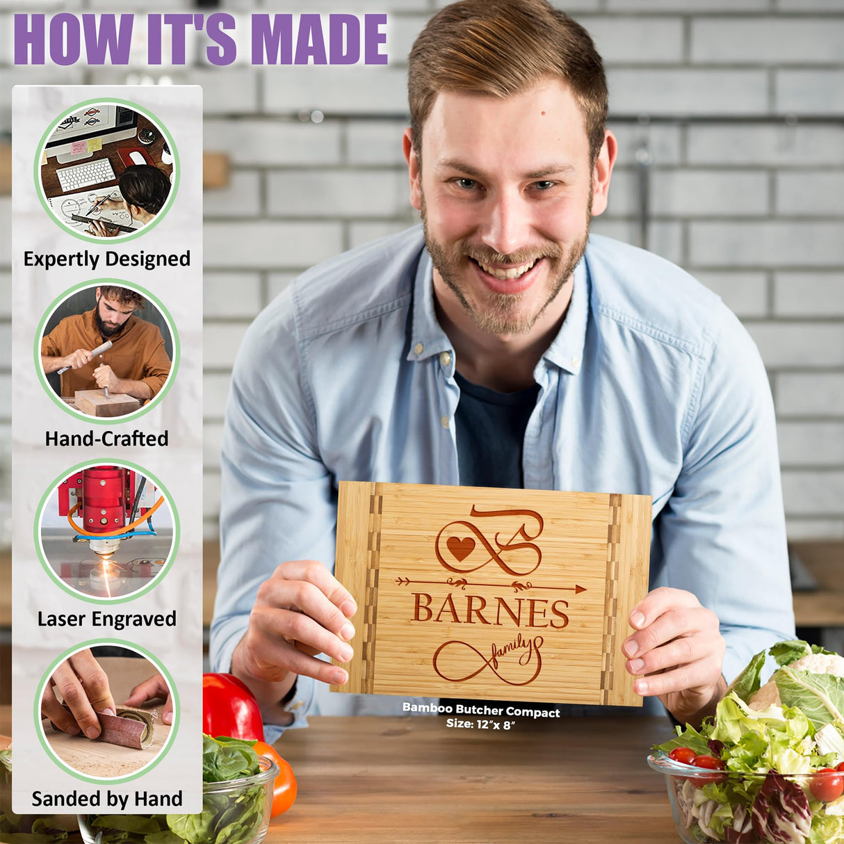 Tayfus Engraved Personalized Wood Cutting Boards - Serving Block Made For Great Custom Gifts - Best Christmas, Wedding, Anniversary, Bridal Shower, Housewarming, New Home Gift Idea. Handcrafted in USA Tayfus