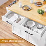 Yaheetech Rolling Kitchen Island with Drop Leaf, Kitchen Cart on Wheels with Storage Cabinet and Drawers, Rubberwood Top, Detachable Towel Rack, Spice Rack for Dining Room, White Yaheetech