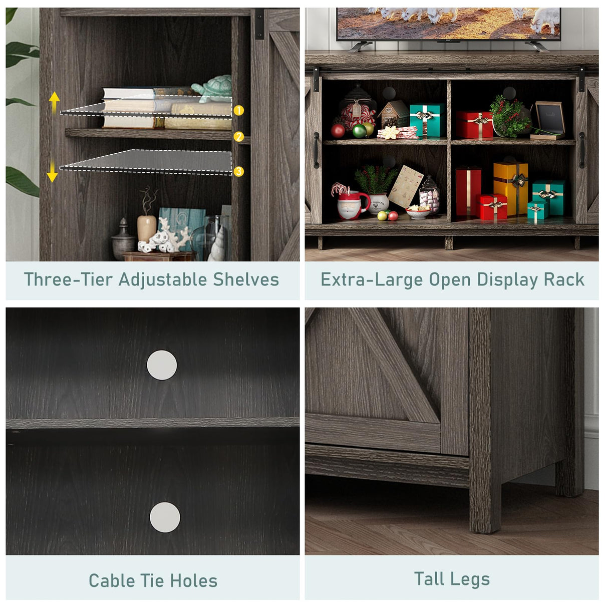 70In Farmhouse TV Stands for 70 75 80inch TV w/Adjustable Shelves,Sliding Barn Door.Rustic Wooden Entertainment Center,TV Console Grey Cabinet w/Storage for Bedroom Living Room(Dark Grey 70in) Elibeauty