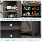 70In Farmhouse TV Stands for 70 75 80inch TV w/Adjustable Shelves,Sliding Barn Door.Rustic Wooden Entertainment Center,TV Console Grey Cabinet w/Storage for Bedroom Living Room(Dark Grey 70in) Elibeauty