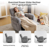 Rhevoy Oversized Power Recliner Chair, 26" Extra Wide Swivel Rocker Recliner with Adjustable Headrest, Chenille Glider Rocking Nursery Chair with Overstuffed Armrest, USB Ports, Grey Rhevoy