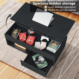 HOMMPA Lift Top Coffee Table with Storage LED Coffee Table Morden High Gloss Living Room 3 Tiers Modern Tea Table with Storage Center Tables Hidden Compartment & Open Shelve & Drawer Black HOMMPA