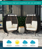 FLYMEI Wicker Egg Chair Cover Indoor Outdoor Lounger Chair Cover with Double Zipper for Wicker Patio Basket Chair, Waterproof, Dustproof and Anti-UV, 45.3"L x 23.6"W x 55.1"H FLYMEI